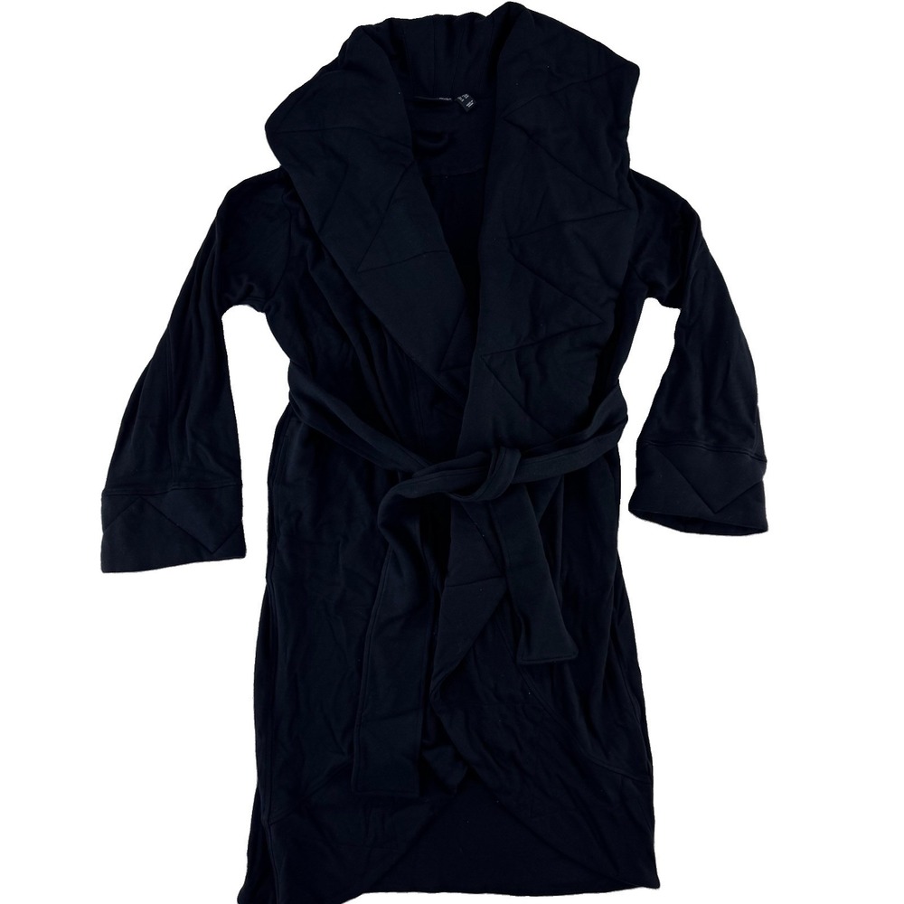 Attitudes by Renee French Terry Belted Wrap Cardigan Robe XS/S Black